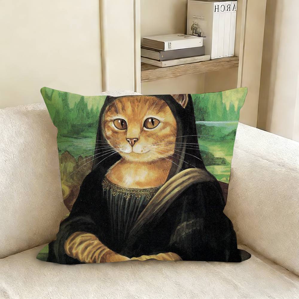 Funny Artistic Cat Painting Pillow Cover Sofa Cushion Cover Home Room Decoration Children Gift