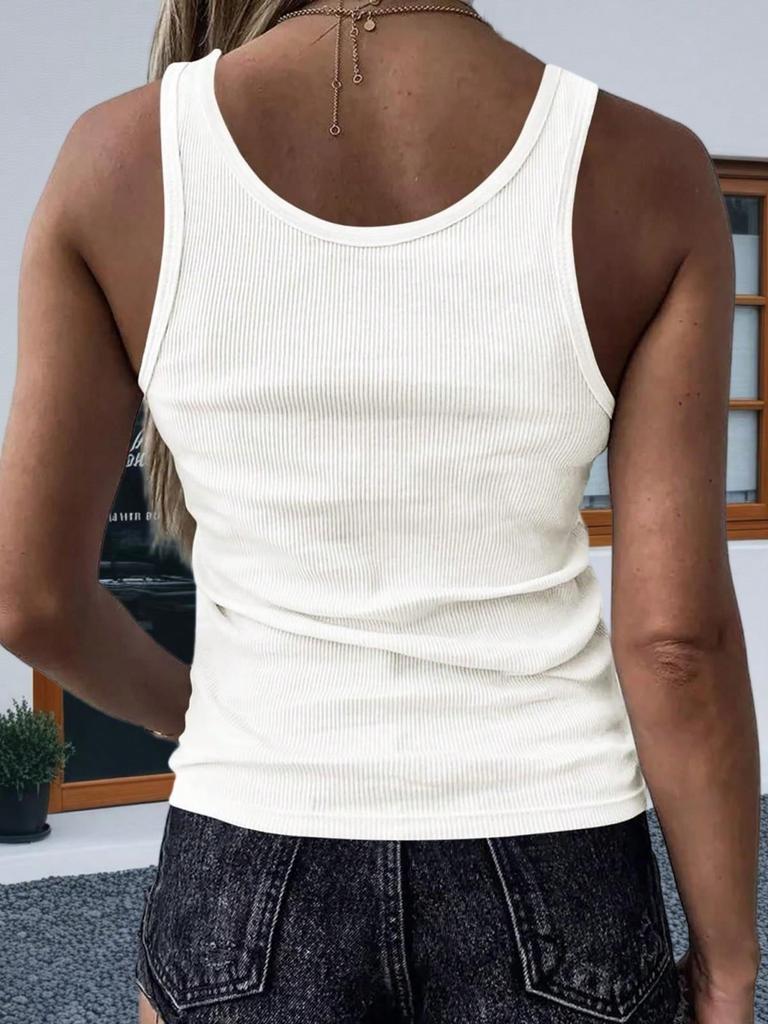 Women's V Neck Ribbed Knit Tank Top Sleeveless Drawstring Casual Basic Shirt
