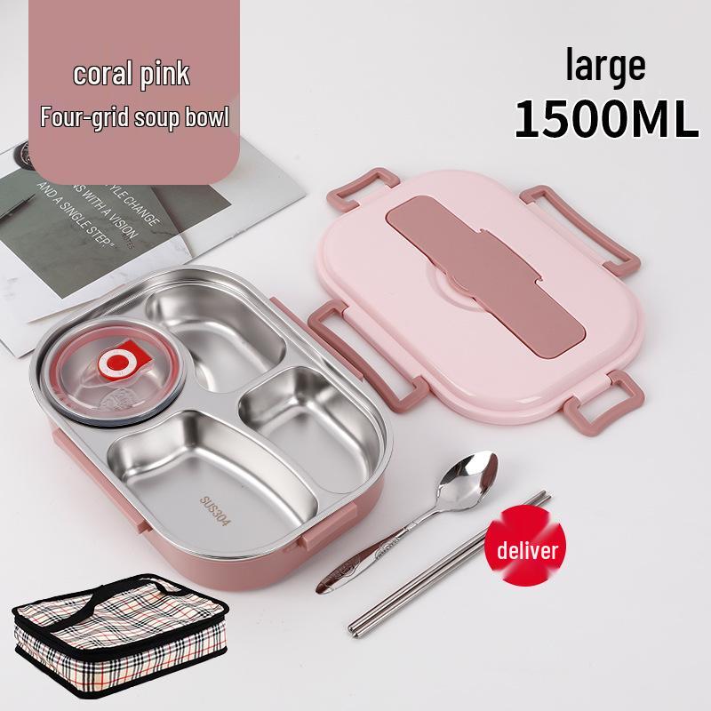 Fiambrera Bento Portátil de Acero Inoxidable 304 con Separadores – Gran Capacidad, Diseño de Hebilla Cuadrada, Estilo Nórdico para Estudiantes