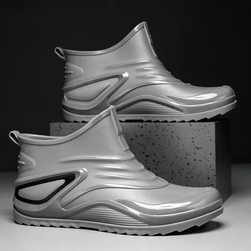 

Men s Rain Boots Outdoor Chef Fishing Ankle Kitchen Shoes Casual Waterproof Large Size Fashion Non-slip Mans Working Safety Shoe 46 серый