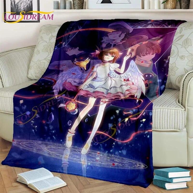 Anime Card Captor Sakura Blanket Cartoon Blanket Sakura-Star Crest Flannel Blanket Pink Blanket for Sofa Bed Girl Room Decor