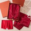 Silk Red Wedding Pajamas for Couples - Newlywed Set In Gift Box