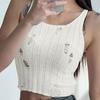 American Hot Girls Sexy Hollow Ripped U-Neck Sleeveless Solid Color Slim Knitted Vest