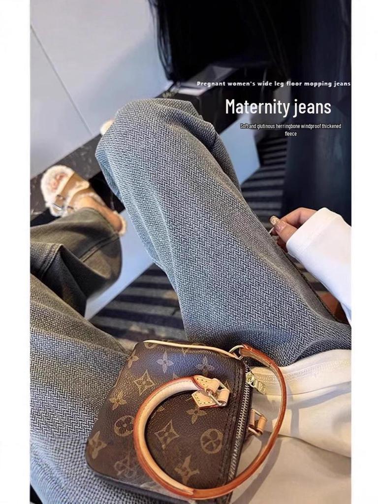 Ladies' 2024 Jeans: Versatile Maternity Straight & Wide-Leg Pants for Spring, Autumn, and Winter.