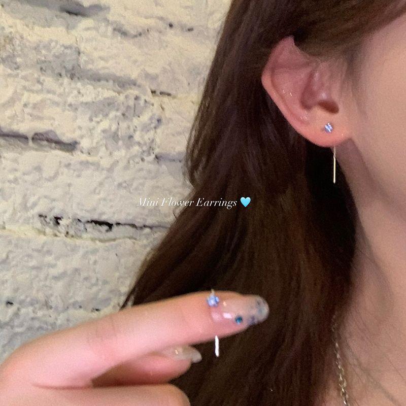 Spring Blue Sparking Zirconium Small Fafa Tassel Hanging Earrings Light Luxury Minority Fancy Stud Earrings for Women Elegant Generous Earrings