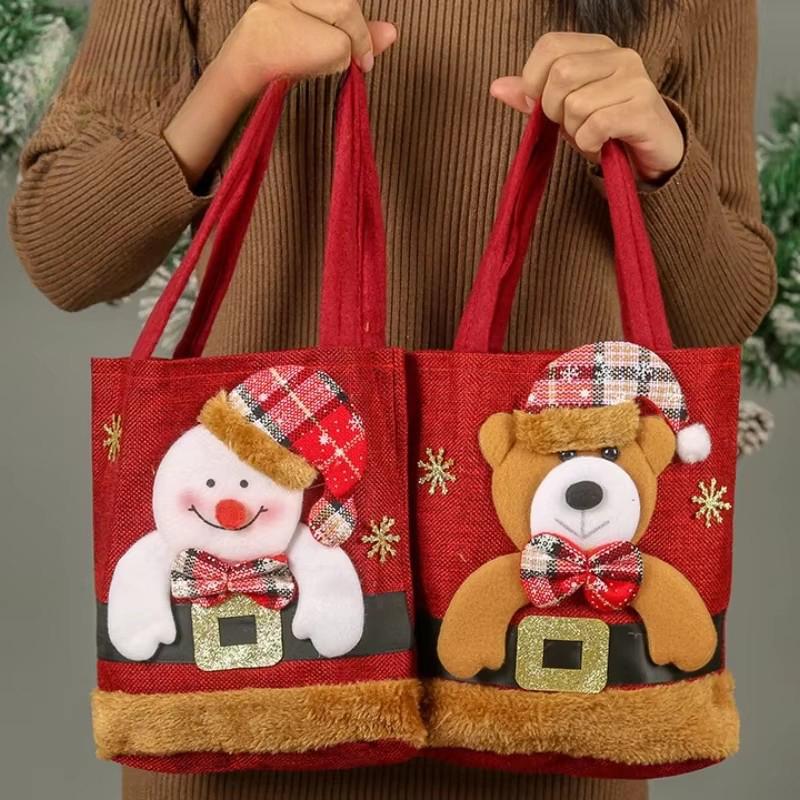 

1PCS Christmas Gift Bags Handbags Tote Bags Candy Bags Snowman Bear Gift Bags Storage Bags Christmas Decoration Style D