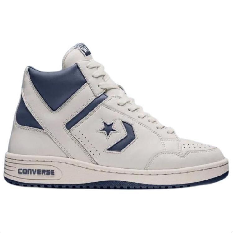 Converse Weapon Non-slip Wear-resistant Mid-top Sneakers Unisex White and Blue