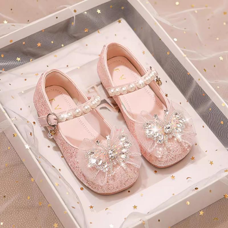 Girls crystal shoes 2025 spring and autumn new children's leather shoes baby single shoes casual shoes princess leather shoes dress shoes