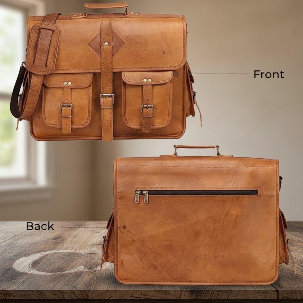 Brun handgjord läderväska för män Laptop Snygg mångsidig herr Brun läderportföljväska för män Laptopväska i läder