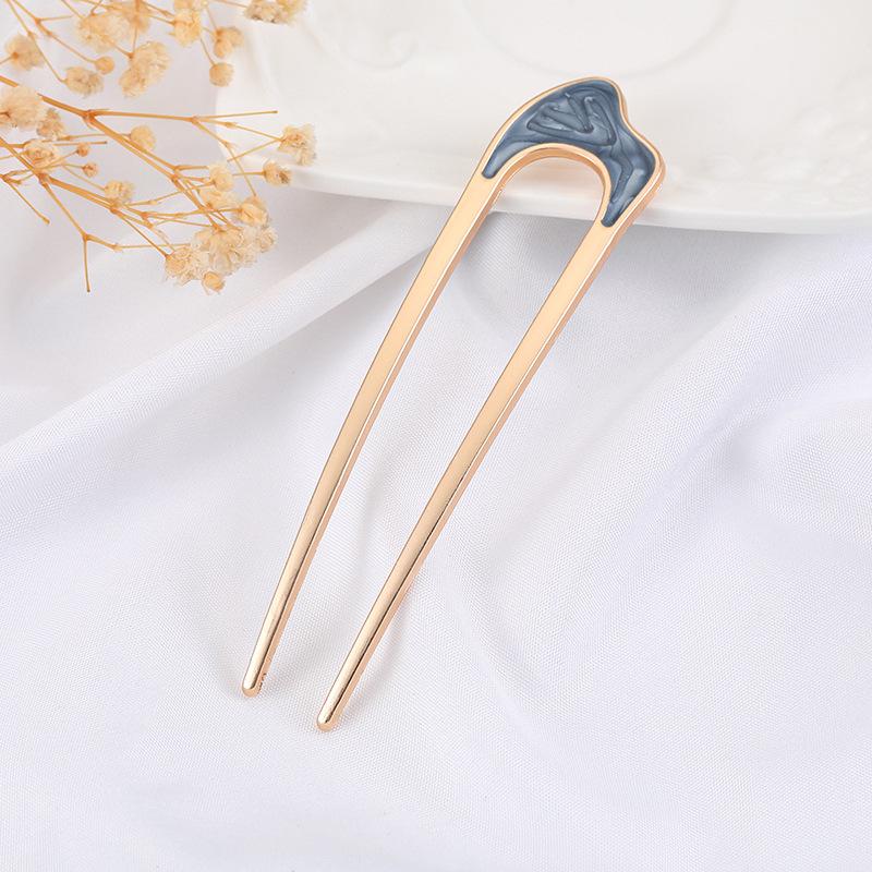 Fashion Hair Accessories Metal U Shape Hair Stick For Women Silver Gold Color Elegant Shell Enamel Hairpin Female Headwear Gifts