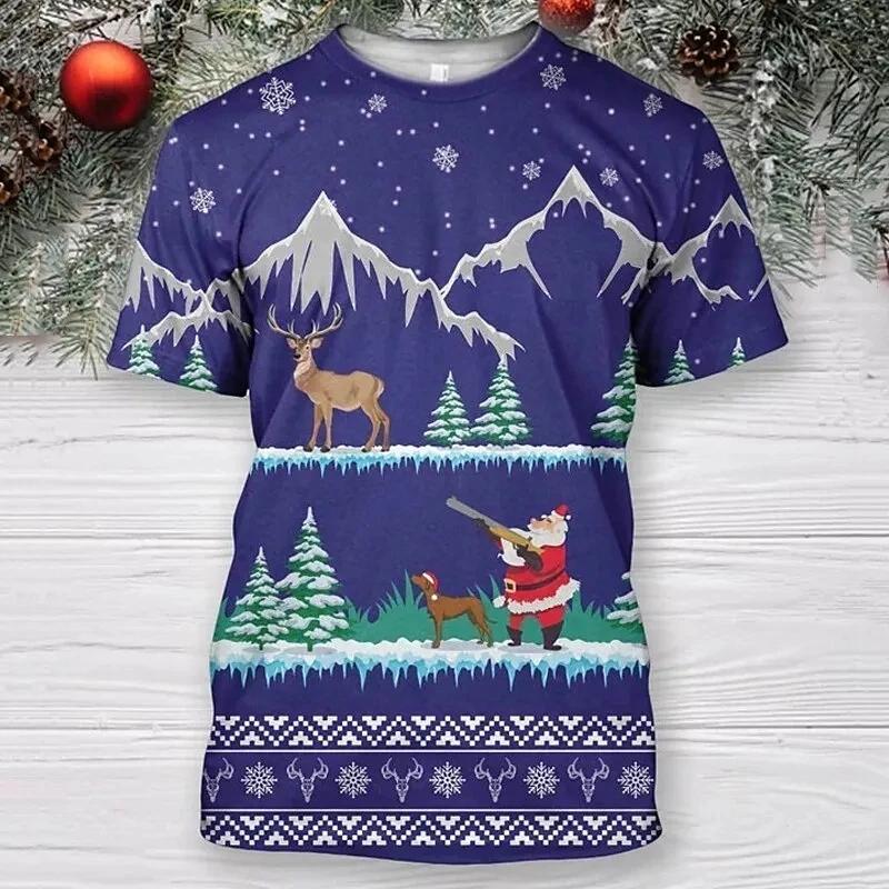 Neues Lustiges Muskel Weihnachten Druck Rundhals Locker Kurzarm Feiertag Streetstyle Herren Übergröße T-Shirt