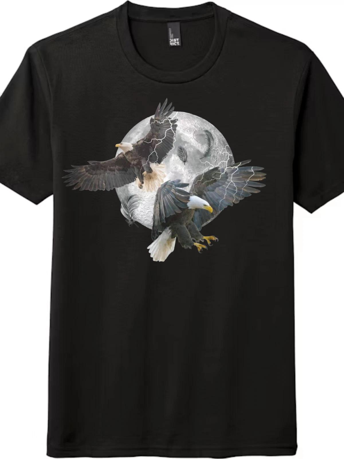 Lightning Bald Eagle Full Moon T-Shirt - Unisex Patriotic Nature Tee M