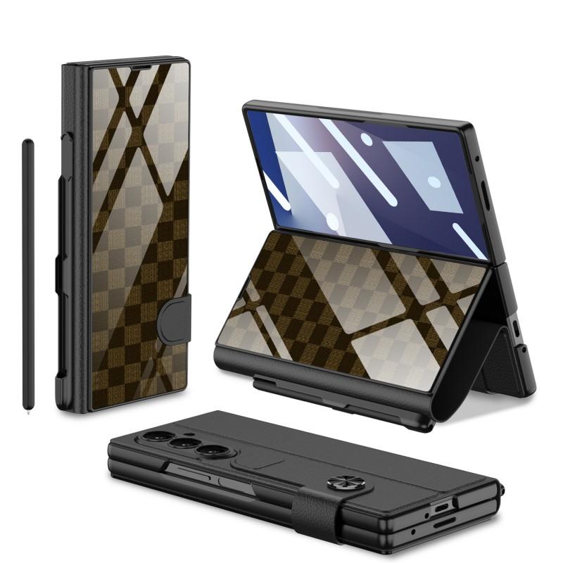 Galaxy Z Fold7 Flip Cover Case With Pen Slot Protective Leather Shell Men Stylish Foldable Phone Accessory