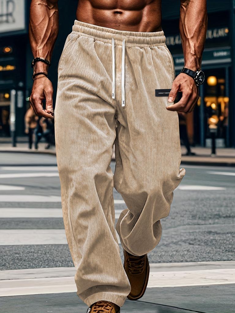 Men's Striped Corduroy Casual Pants Autumn Spring Loose Fashion Cargo Straight Pants Fitness Sports Hip Hop Pants