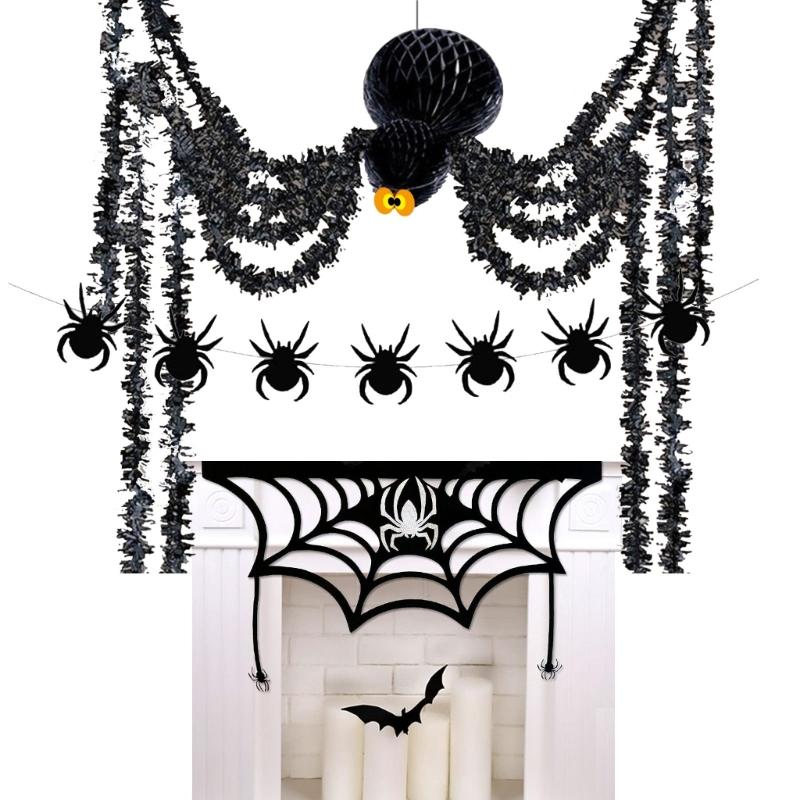 Themed Halloween Party Supplies Hanging Banners Fireplaces Spiderweb Cover Decoration For Indoor Celebration