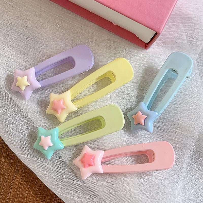 Cute Star Hairpin Candy Color Cream Bb Clip Hairpin Matte Pentagram Side Clip Simple Side Duck Bill Clip Female