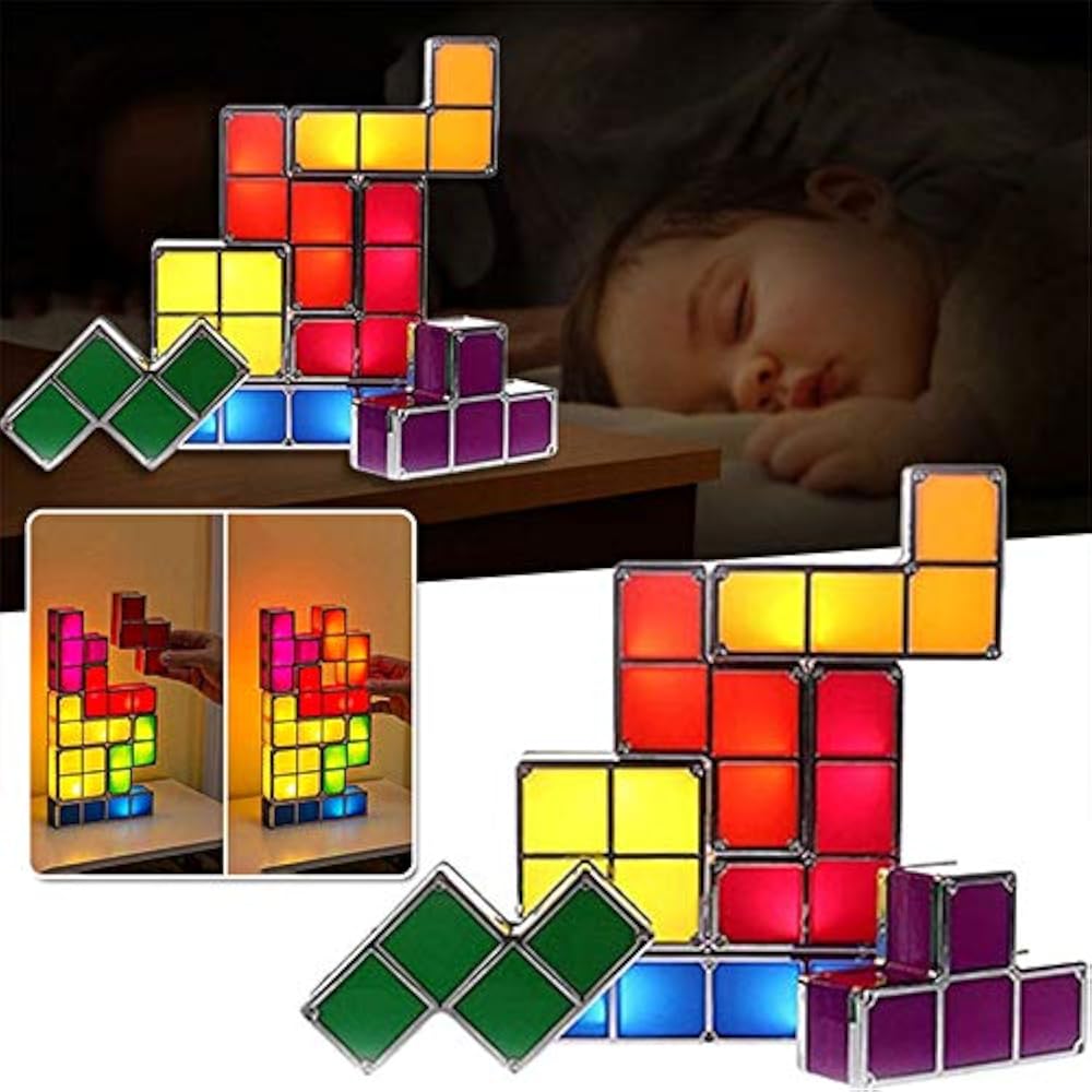 Tetris Stackable Table Light, Tangram Puzzle LED Lamp, 3D Induction Interlocking Desk Lamp, Fun T...