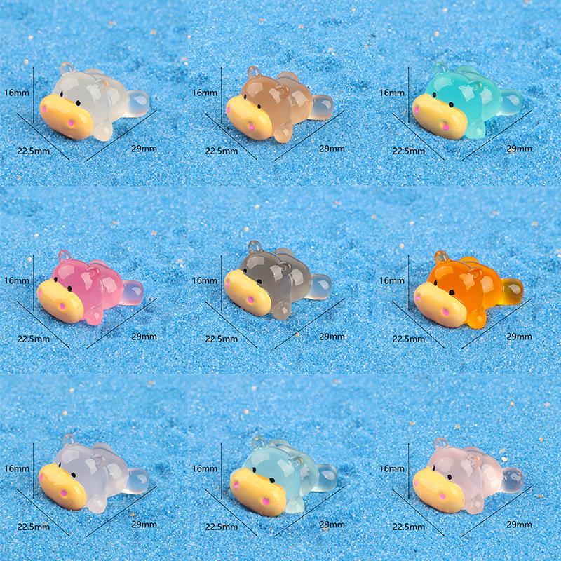 Cartoon Mini Luminous Small Hippopotamus Miniature Figurines Landscape Decoration Diy Home Decoration Accessories Gifts