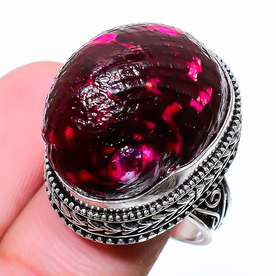 

Кольцо из стерлингового серебра 925 пробы с натуральным розовым титановым ракушечным камнем, размер 7 w1d17