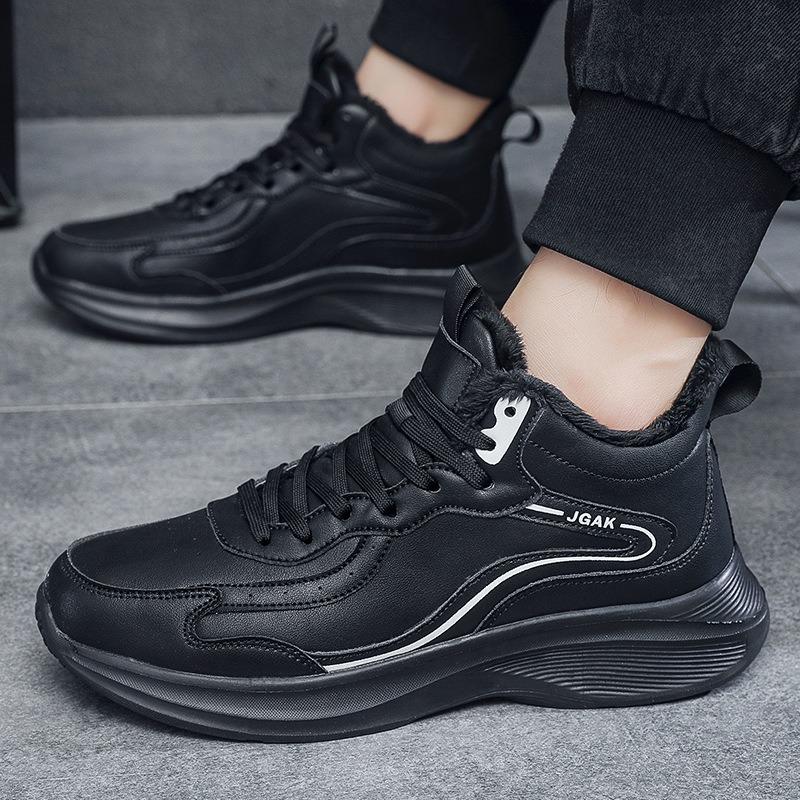 Baumwollschuhe Herren Winter Samt verdickt Lederoberfläche Freizeitsportschuhe Übergröße warm und kalte Schuhe Laufschuhe
