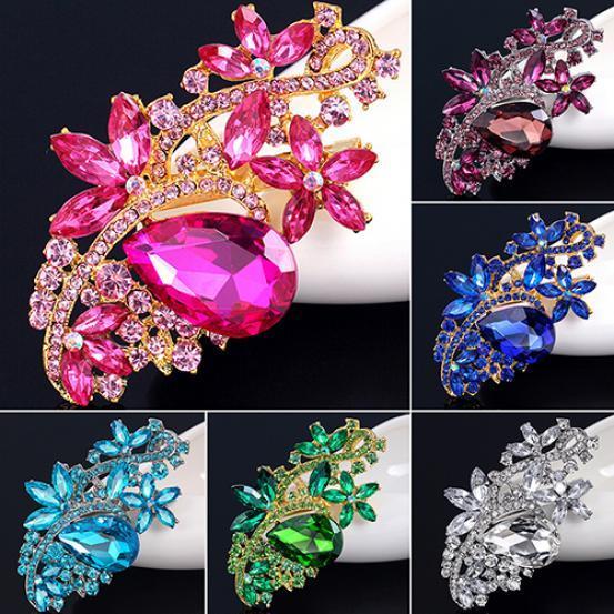 Waterdrop Flower Brooch Pin Rhinestone Crystal Brooches Bouquet Wedding Jewelry ADM