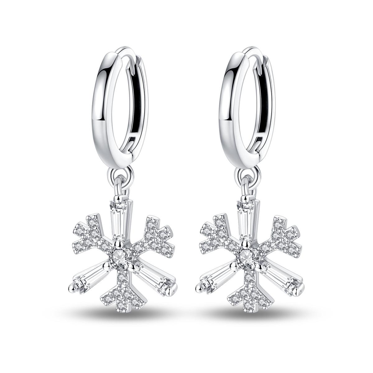 Copper Silver Plated Winter Romantic Snowflake Earrings Earrings Premium