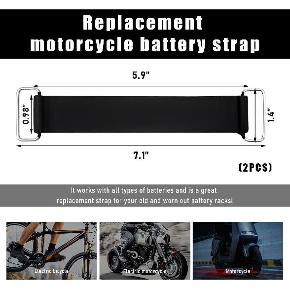 2-Piece Motorcycle Battery Strap, Stretchable Rubber Band Battery Holder Belt with Metal Buckle
