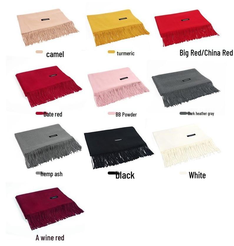 Luxuriöser roter Winter-Schal aus Wolle-Kaschmir - Vielseitiger einfarbiger Damen-Schal im koreanischen Stil