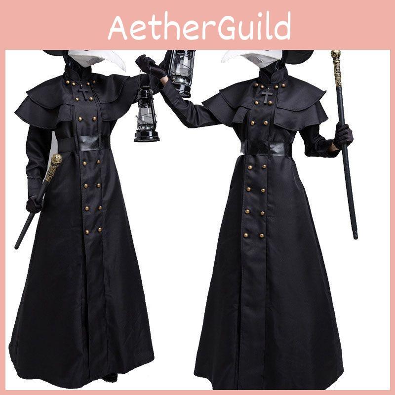 Fantasia de Médico da Peste Halloween Medieval Robe com Capuz Máscara Chapéu Para Cosplay Monge
