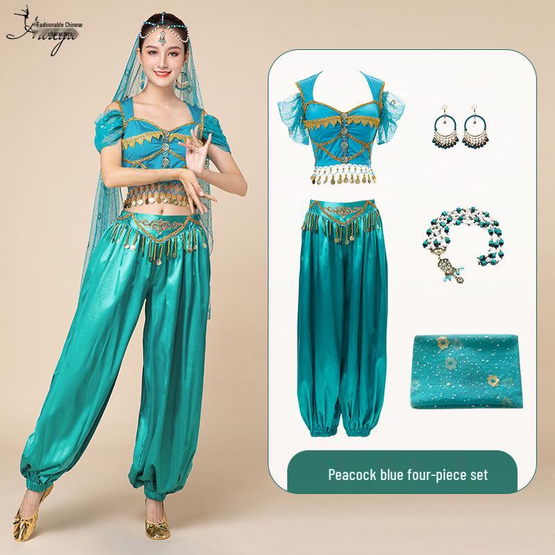 Costume de Danse du Ventre Exotique Princesse Jasmine d'Halloween pour Adultes