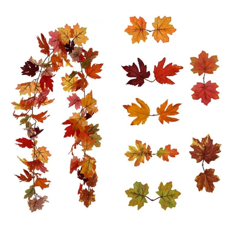 2Pcs Artificial Leaves Vine Hanging Plant for Thanksgiving Decoration, Artificial Vine Autumn Festival Decoration