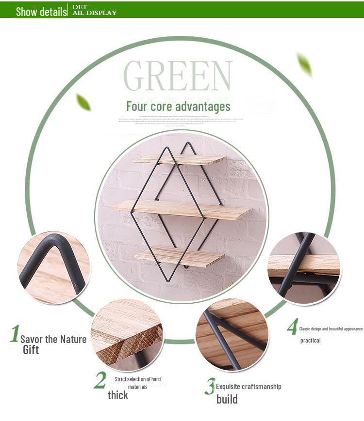 Diamant Schmiedeeisen und Holz Wandregal - Retro Massivholz Wandmontiert Kreative Trennwand