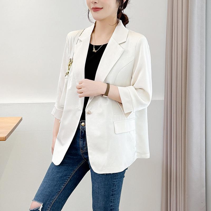 Elegant Plus Size Women s White Seven-Sleeve Suit Jacket - Lightweight Spring/Summer Style XXL