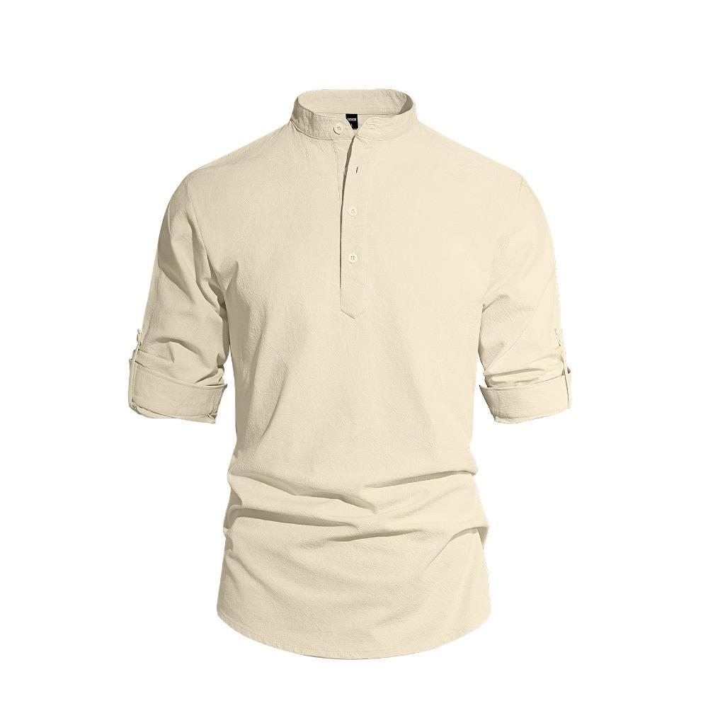 Men's New Style Shirt - Men's Solid Color Collar Long-Sleeved Cotton-Linen Shirt - Large Size - Fashionable Casual Shirt for Men