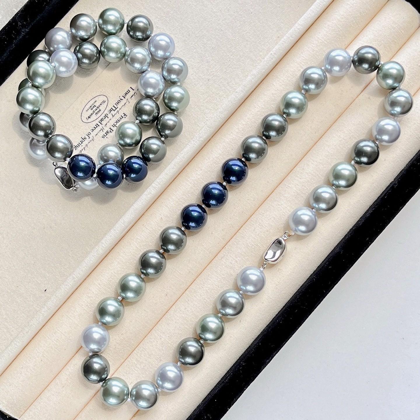 

14Mm Haute Couture High Quality Vintage Contrasting Platinum Grey Faux Crystal Pearl Necklace Collarbone Chain