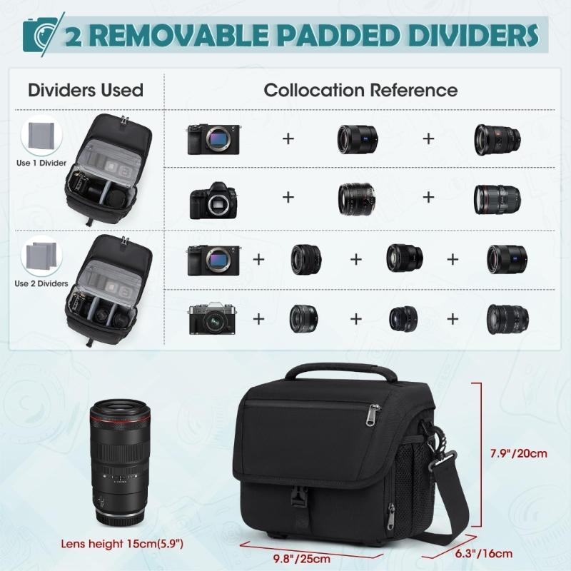 Polyester Crossbody Camera Case Anti Theft Design Padded Compartments Wide Compatibility Crossbody Bag