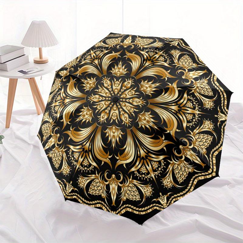 Golden Mandala Patterned Umbrella, Portable 3-Fold Umbrella for Men & Women,Christmas Gift ES231