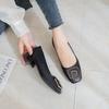 Soft Leather Single Shoes Women's Spring Square Buckle Thick Heel Medium Heel Soft Leather Square Head Grandma Shoes Soft Sole Shoes