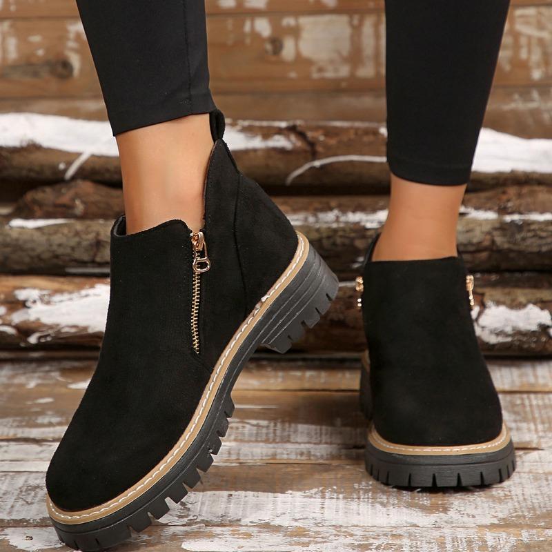 Round-toed Shoes, Side Zipper Martin Boots, Short Boots, New Large-sized Chunk-heeled Shoes, Short Boots for Women