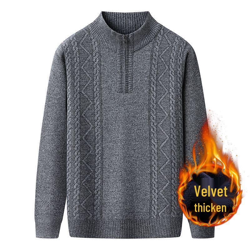 Men's High Neck Half-Zip Fleece Sweater – Trendy, Thick Knitwear for Autumn & Winter