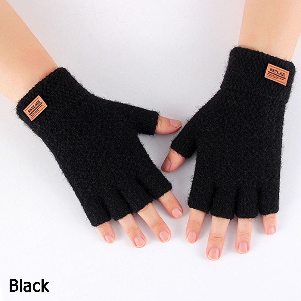 Label Elastic Thick Driving Gloves Half Finger Mittens Knitted Alpaca Wool Fingerless Gloves
