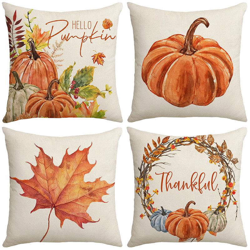 Thanksgiving Pillow New Autumn Pumpkin Maple Leaf Orange Garland Farm Decoration Sofa Pillow Cover