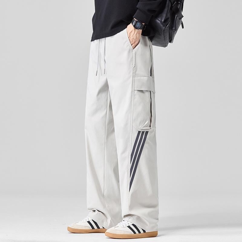 American Retro Trendy Brand Side Striped Overalls Men's Trend Loose Wide-leg Straight Drawstring Sports Casual Pants