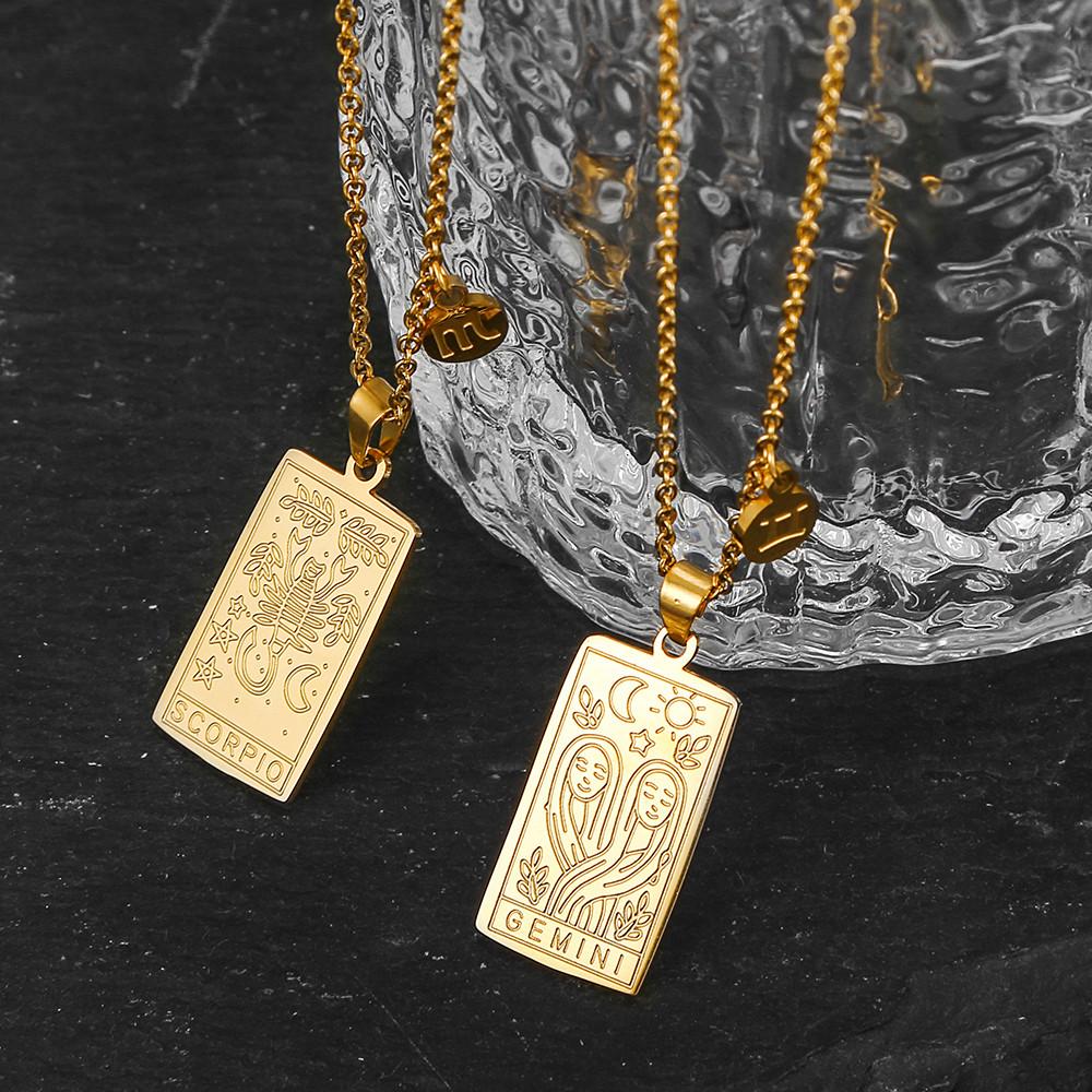 Twelve Constellations Tarot Card Stainless Steel Necklace with Fade-Resistant Pendant