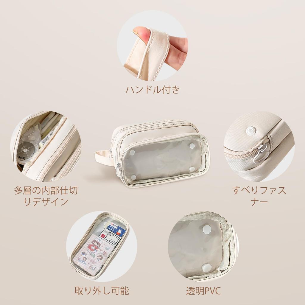 Transparent Pencil Case with Large Removable Mesh Pouch for Storage Bag for Desktop Storage Small Item Cute Handle, Capacity, Dividers, Stationery,