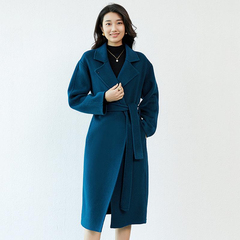 Jielan 2024 Autumn/Winter Women's Double-Sided 100% Wool Mid-Length Loose Coat