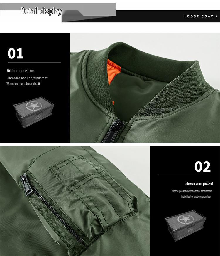 Men's Winter MA1 Bomber Jacket: Short, Thickened, Plus Size, Trendy Baseball Uniform Style.