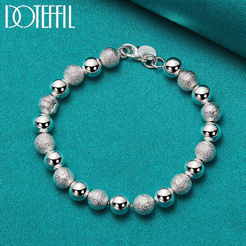 Smooth Frosted Bead Bracelet 925 Sterling Silver Fashion Jewelry