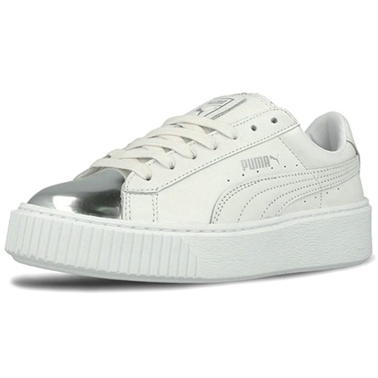 Puma Basket Platform Rihanna Metallic Toe Wedge Sneakers Women Sneakers White Silver 366169-01