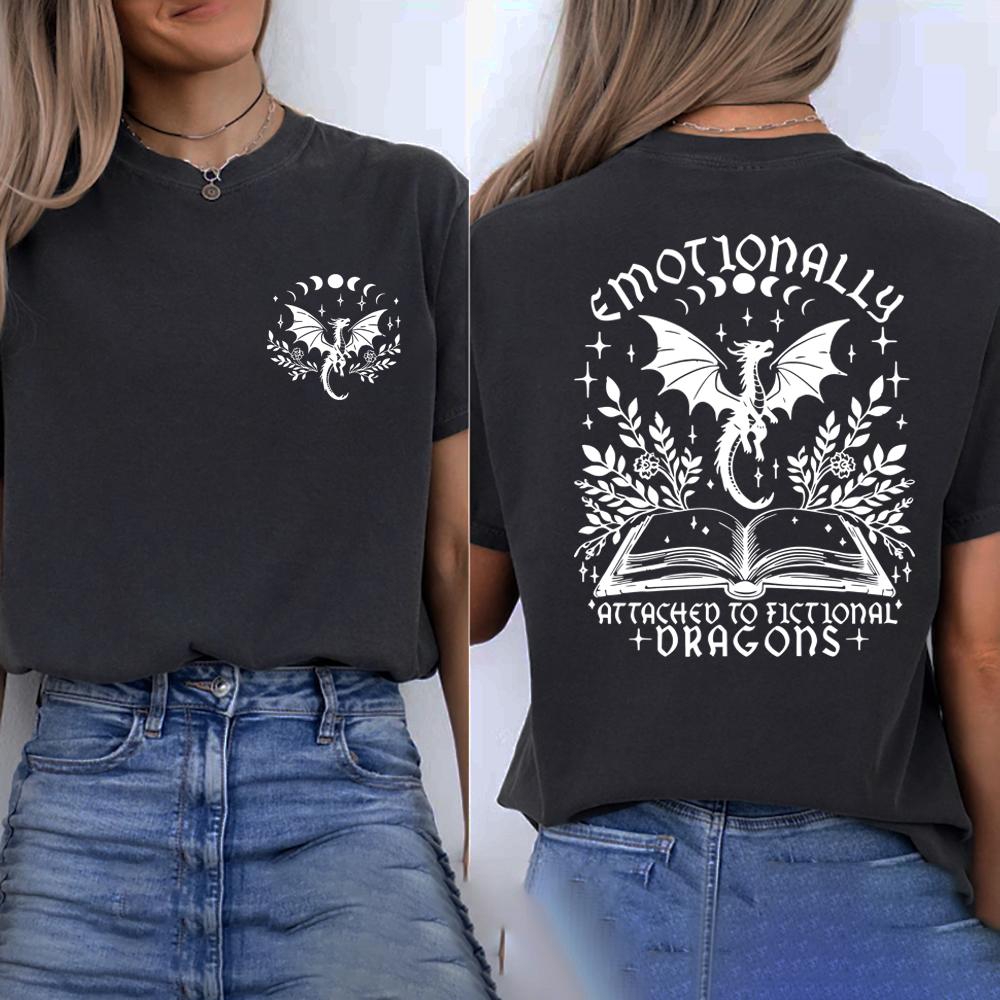 Emotionally Attached To Fictional Dragons T-Shirt Fourth Wing Dragon Shirt Women Graphic T Shirts Fantasy Bookish T-shirt